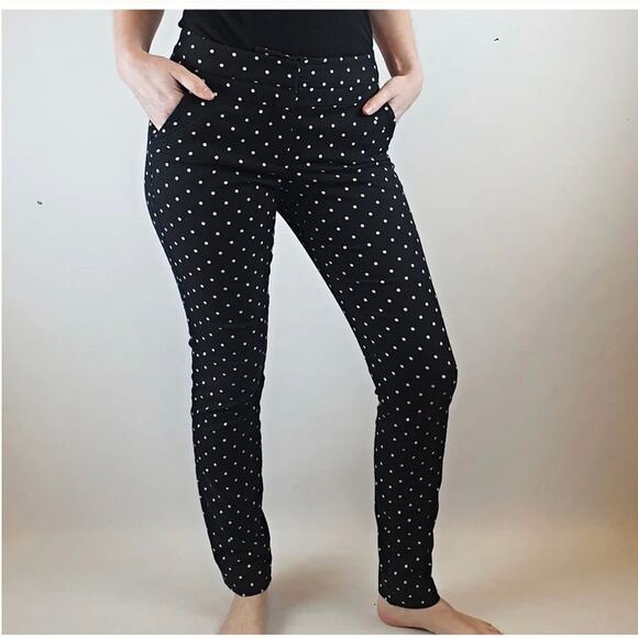 Cue Australia Black Straight Leg Pants White Polka Dots Size 6 EUC Cigarette - Picture 2 of 13